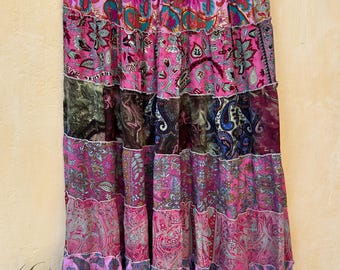 Gonna in seta patchwork boho da donna / Gonna lunga lunga / Abbigliamento hippie da festival, regalo per le donne, regalo per la fidanzata