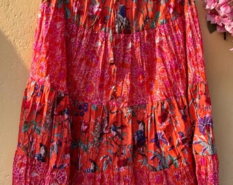 Boho Cotton Maxi Skirt – Block Print Flared Tiered Skirt