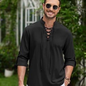 Kurta de hombre color negro, kurta de algodón