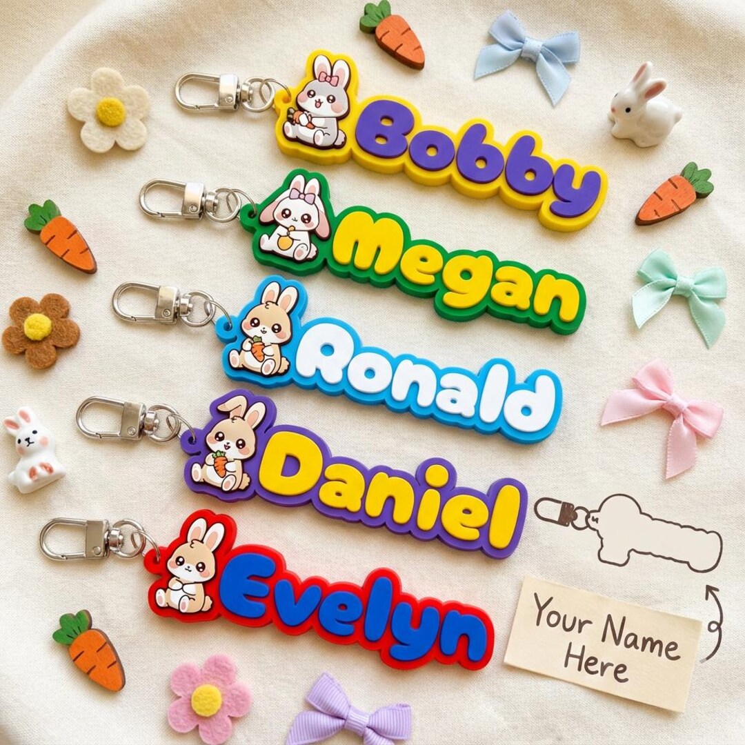 Cute Cartoon Bunny Custom Name Keychain/ Bag Tag/ Luggage Tag/ Lunch ...