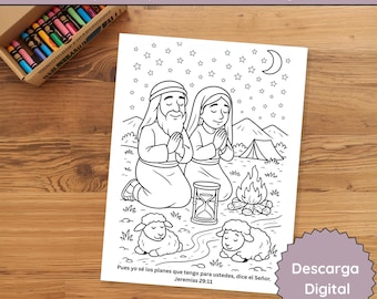 Hoja para colorear Abraham y Sarah Jeremías 29:11 / Actividad bíblica para niños / Printable Coloring page / ARCHIVO DIGITAL cristiano