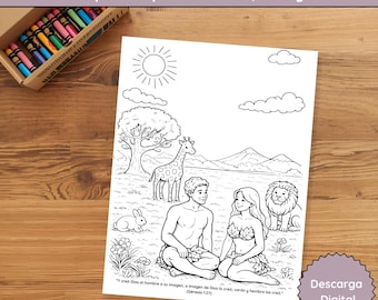 Página Bíblica für Colorear Adán y Eva | Libro de Génesis para Niños | Aktivitad Cristiana INfantil | ARCHIVO DIGITAL