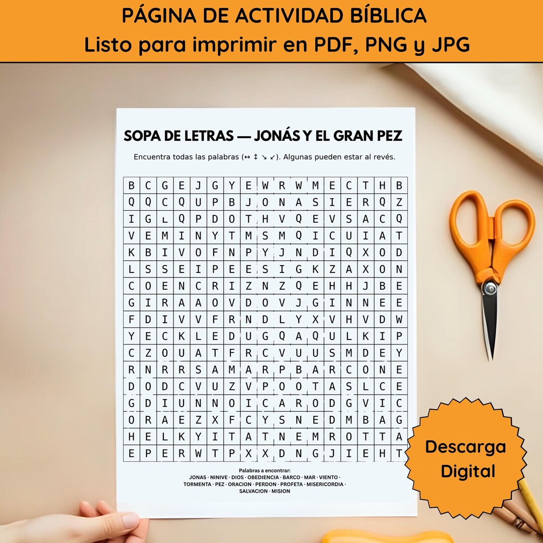 Sopa De Letras Jonás Y El Gran Pez | Actividad Bíblica Infantil ...