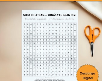 Sopa de Letras Jonás y el Gran Pez | Physidad Biblica Säugling | Escuela Dominical | Juego Cristiano Niños | ARCHIVO DIGITAL