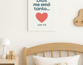 Juan 3:16 Poster | Dios me amó tanto Wall Art | Christian Matte Vertical Print | Bible Verse Decor for Kids Room | Faith Gift for Home