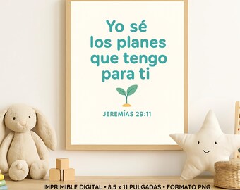 Pôster digital Jeremias 29:11 | Versículo bíblico cristão | Decoração infantil cristiana | Arte religiosa | Baixar para imprimir