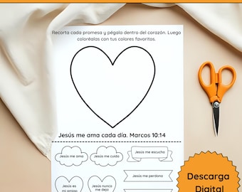 Jesús me ama cada día Actividad Bíblica para Colorear y Recortar / Página Cristiana Infantil / Marcos 10:14 / PDF PNG JPEG Digital
