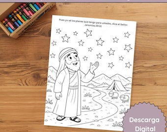 Hoja para colorear Abraham Jeremías 29:11 / Actividad bíblica para niños / Printable colouring page / ARCHIVO DIGITAL cristiano