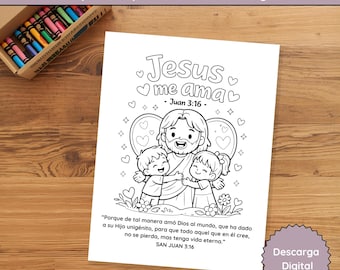 Jesús me ama para colorear | Juan 3,16 für Niños | Página cristiana kindil | Escuela Ør | ARCHIVO DIGITAL