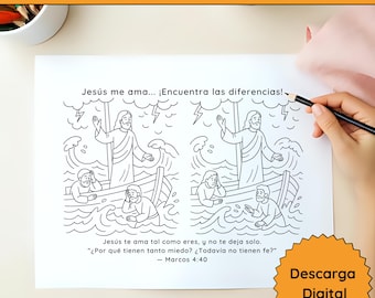 Jesús me ama Encuentra las Diferencias | gelassenheit für Kinder | Markos 4:40 | Juego Imprimible PDF PNG JPEG | Mi Ezer Kids