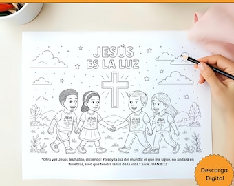 Página para colorear Jesús es la luz | tividad bíblica kindil Juan 8,12 | imprimible cristiano pdf, png und jpg | ARCHIVO DIGITAL