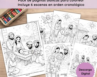 Packung der Seiten für Colorear sobre el Nacimiento de Jesús für Niños | ARCHIVO DIGITAL PDF | Aktivitäten Cristianas | Escuela Dominical