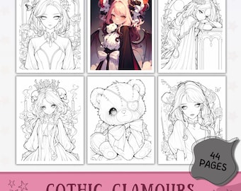 Gothic Glamour Coloring Book | Dark Elegant Coloring Pages | Gothic Fashion, Witches, Fantasy Women | Printable Coloring Book Adult Coloring