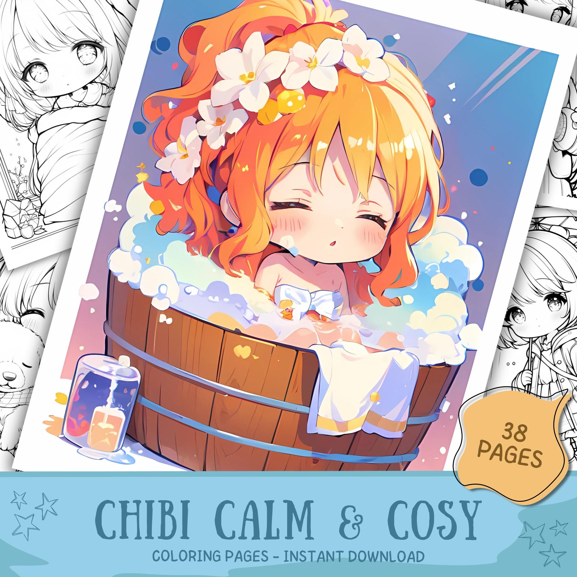 Chibi Calm & Cozy Coloring Book | Cute Relaxing Coloring Pages | Cozy ...