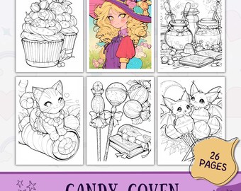 Candy Coven Coloring Book | Magical Witch & Candy Theme, Printable Coloring Pages for Adults, Kids, Whimsical Witchy Coloring Fun