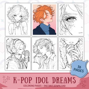 K-Pop Idol Dreams – K-pop Coloring Book for Adults & Teens | Korean Idol Aesthetic | Printable Coloring Pages