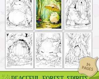 Peaceful Forest Spirits Coloring Book for Adults – Cozy Magical Woodland, Cute Spirits, Relaxing Ghibli-Vibes, Stress Relief Coloring Pages