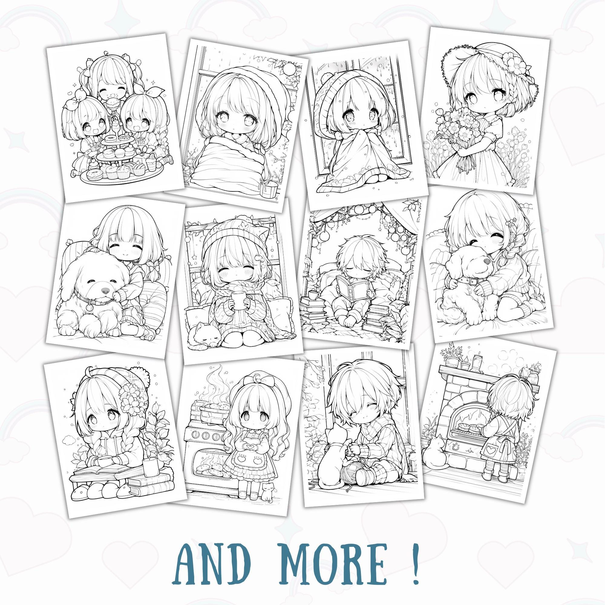 Chibi Calm & Cozy Coloring Book | Cute Relaxing Coloring Pages | Cozy ...
