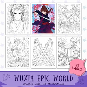 Wuxia World Coloring Book – Martial Arts Heroes, Chinese Legends & Epic Landscapes