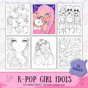 K-Pop Girl Idols Coloring Book | Fashion, Makeup & Glamorous Outfits | Printable PDF for Kids, Teens, Adults and K-pop Fans