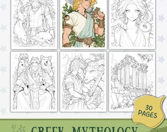 Kleurboek Griekse mythologie | Ingewikkelde pagina's met goden, helden en mythische wezens | Afdrukbare pdf-kleurboek voor volwassenen