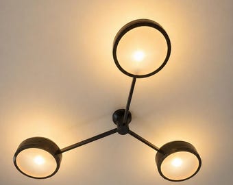 Mid Century Modern Brass Chandelier | 3 Light Globe Ceiling Light | Custom Size & Drop Length | Luxury Dining Room Lighting | Handmade light