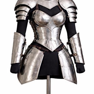 close up polished steel armor breastplate women knight costume