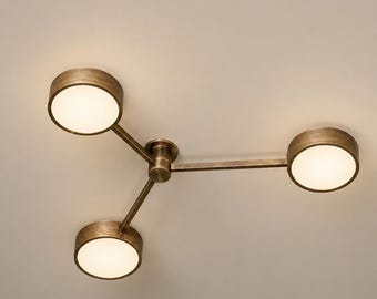 Mid Century Modern Brass Chandelier | 3 Light Globe Ceiling Light | Custom Size & Drop Length | Luxury Dining Room Lighting | Handmade light