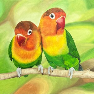 Lovebirds vibrant acrylic painting