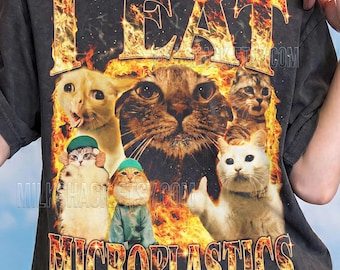 Jag äter mikroplastik Vintage Cat Comfort Colors® T-shirt, 90-tals grafisk rolig djurälskare meme retro-tröjor, Chaotic Fire Kitten Y2K-tröja.