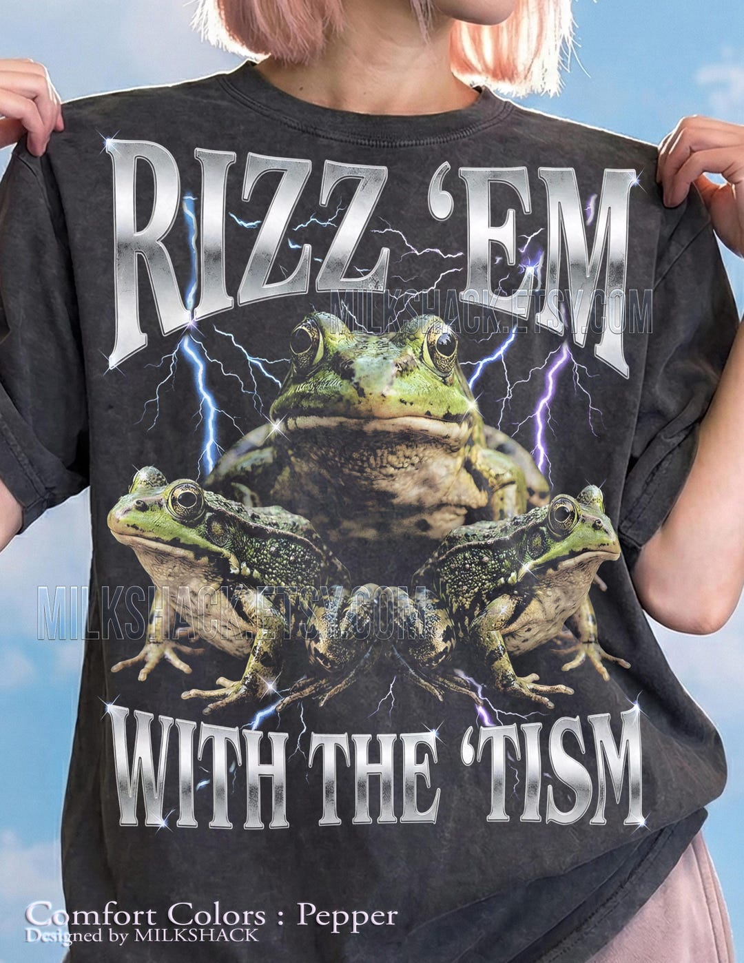 Frogs Rizz Em With the Tism Comfort Colors® Tshirt, Lightning Funny ...