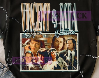 Vincent Vega Mia Wallace Vintage 90s Movie T-Shirt, Vincent Vega And Mia Wallace Retro Bootleg Fan Tee, Mobster Duo Merch, Movie Lover Gift