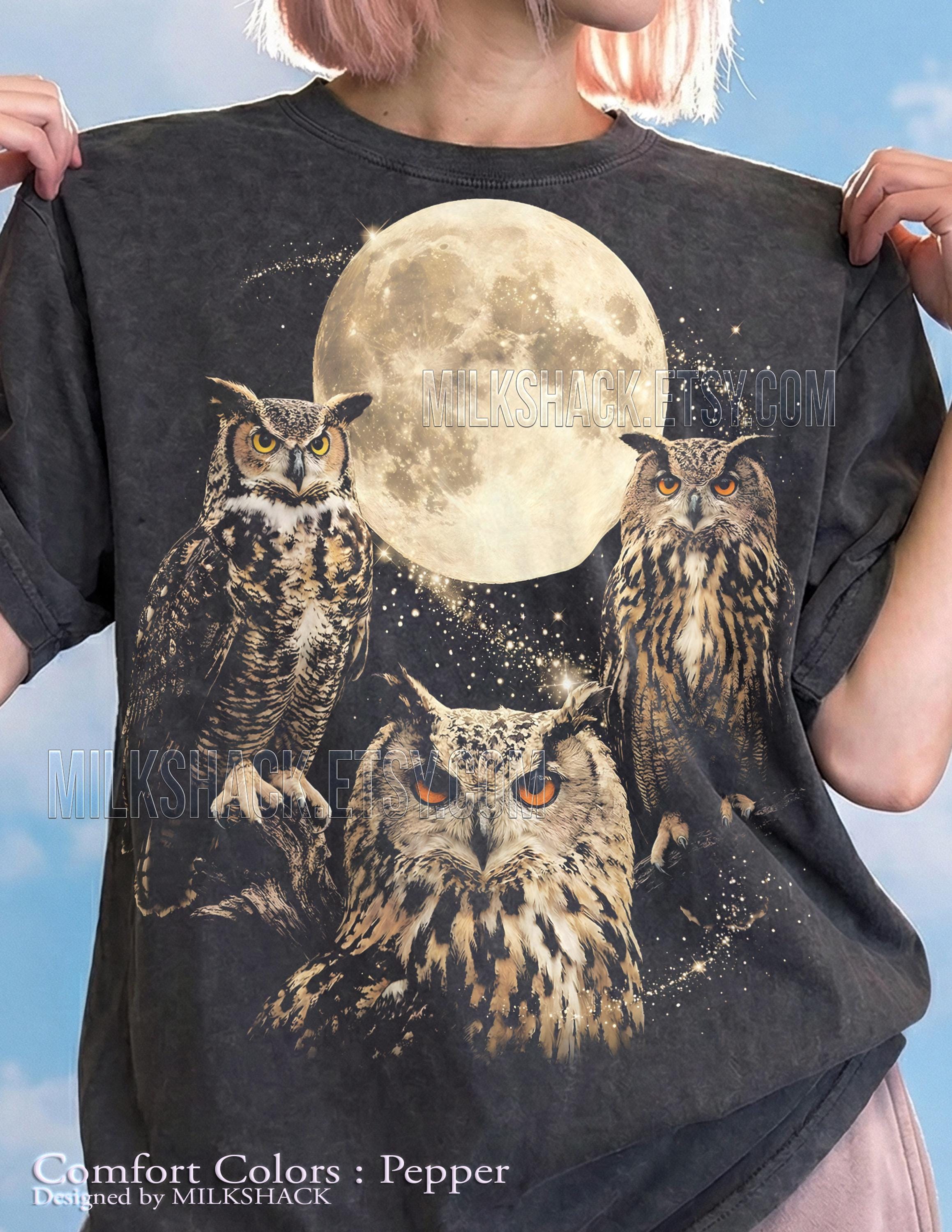 Owls Full Moon Wildlife Nature Comfort Colors&reg; Tshirt, Nocturnal Birds Magic Sparkles Tees, Retr