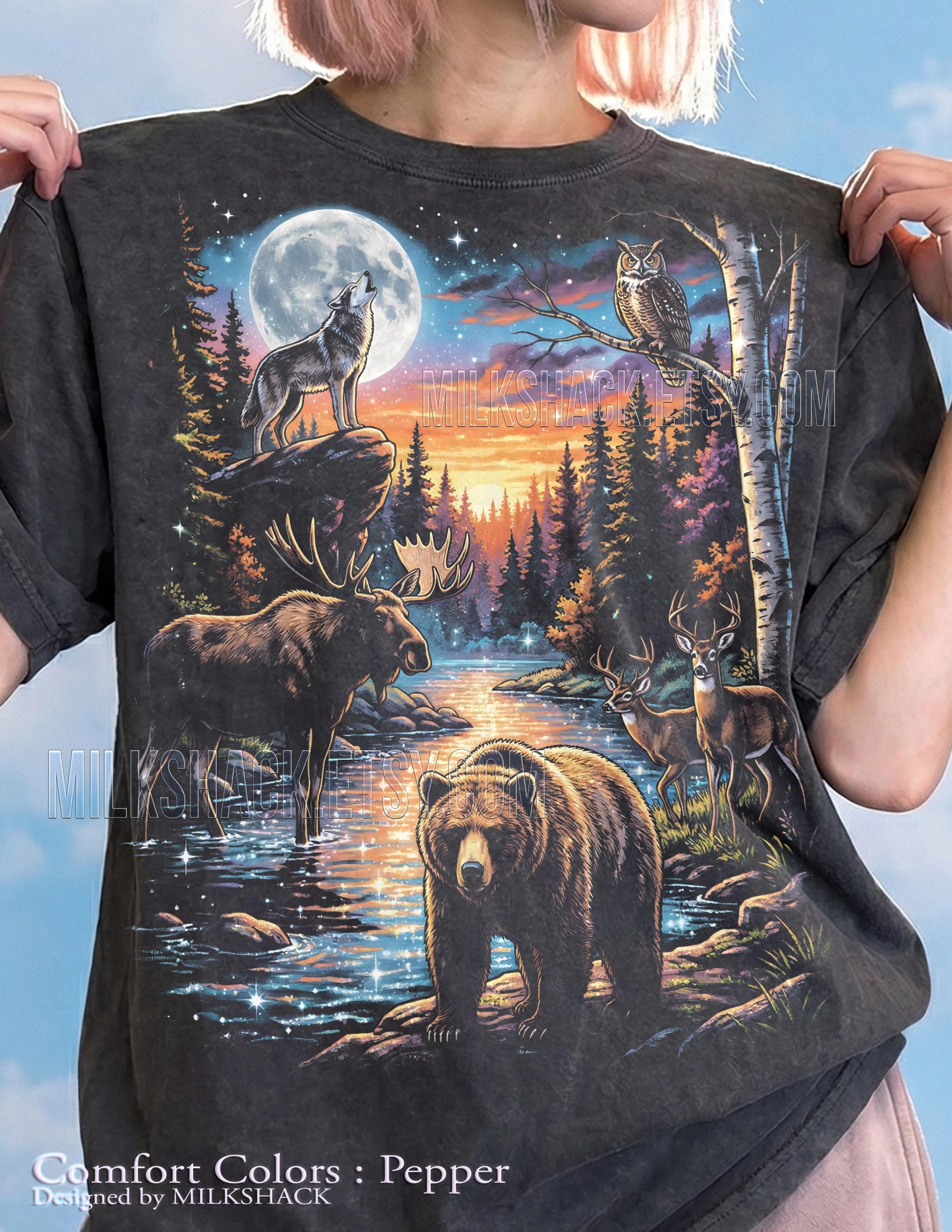 Bear Moose Wolf Owl Deer Comfort Colors&reg; Tshirt, Wildlife Nature Tees, Forest Moon Sweater, Retr