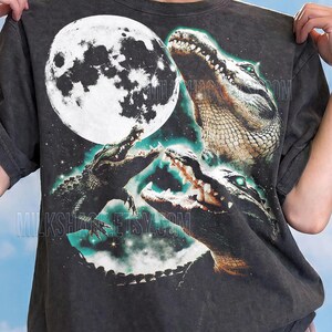 Vintage Alligator Moon Comfort Colors® Tshirt, 90er Jahre Grafik Retro Kroko T-Shirts, Tierliebhaber Ausgeblichener Pullover, 2000er Jahre Reptil Natur Tanktop