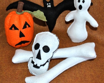 Halloween Felt Pumpkin,Ghost,Bat,and Bones and Skull Set