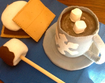 Felt Toy Food,Smores Treat,Cup of Cocoa,Frozen Winter Snack
