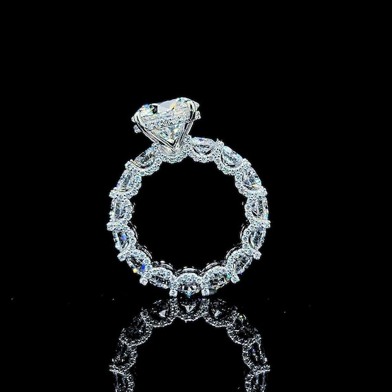 Platinum Lab Grown Diamond Engagement Ring: Round Solitaire Eternity Band