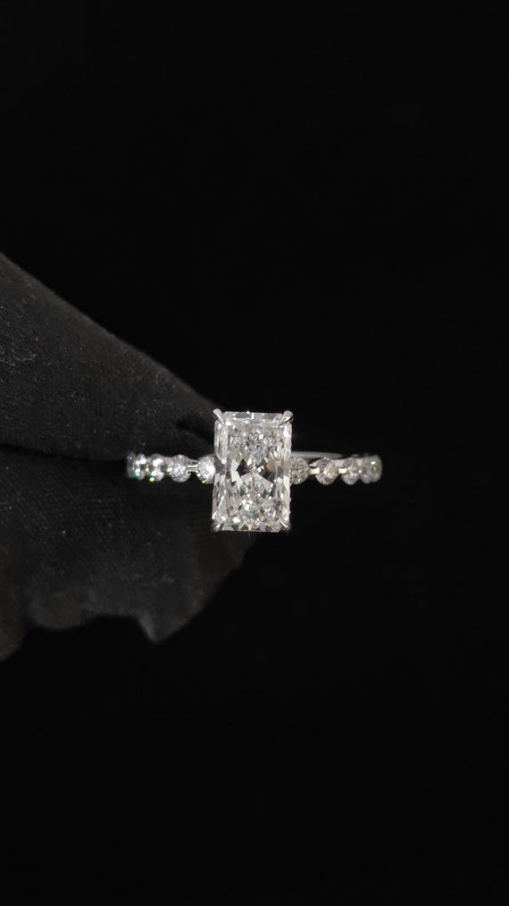 Lab Grown 1.57 CT Radiant Cut Diamond Engagement Ring, 14K White Gold