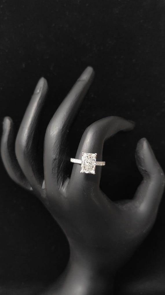 3.00 Carat Radiant Cut Diamond Engagement Ring: White Gold Hidden Halo Pavé Band