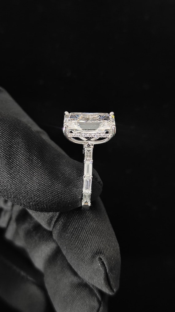 5 Carat Radiant Cut Engagement Ring: 18K White Gold Baguette Diamond Band