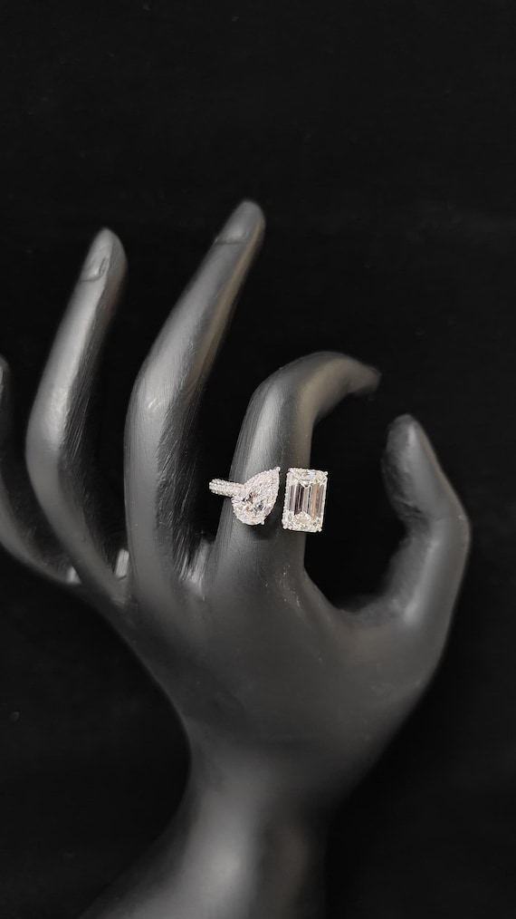 Toi et Moi Diamond Bypass Ring: Pavé White Gold Double Stone Ring