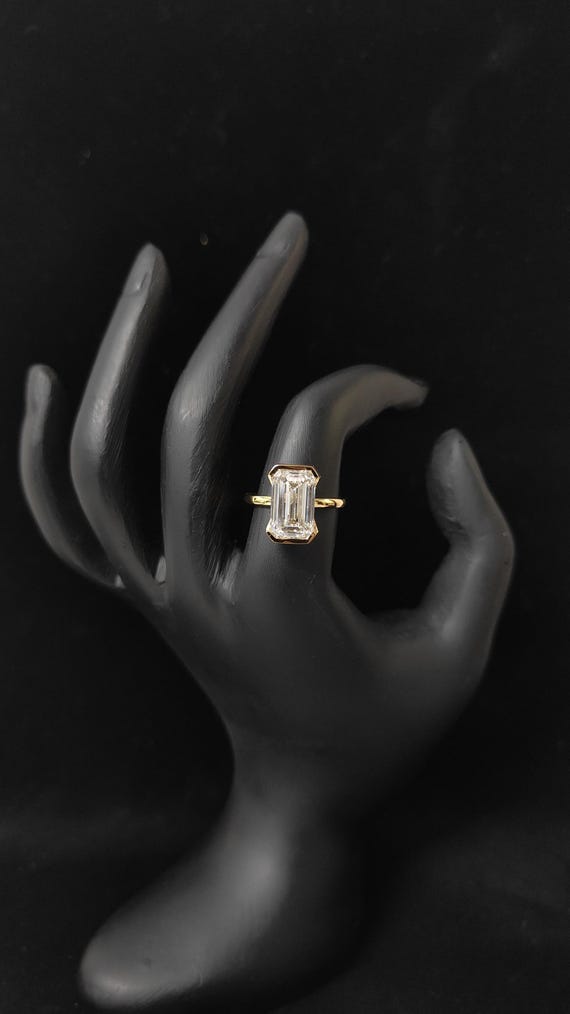 5 Carat Emerald Cut Lab Diamond Ring: Yellow Gold IGI Certified Engagement