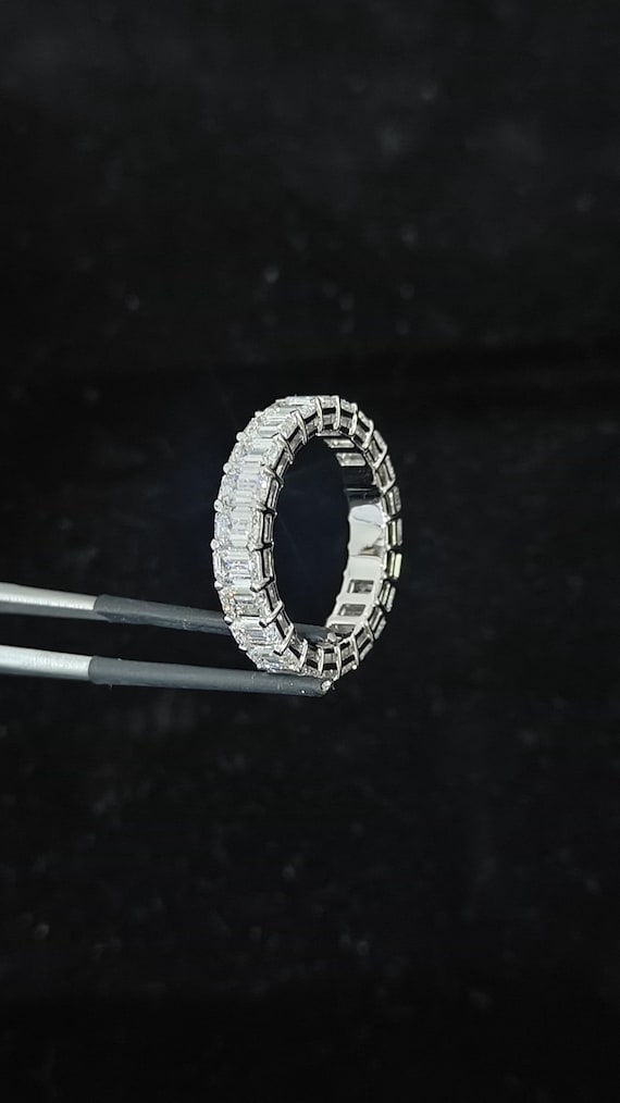 Lab Grown Emerald Cut Diamond Eternity Band, Minimalist White Gold Ring