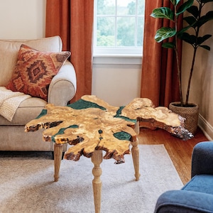 Live Edge Olive Wood & Epoxy Coffee Table | Handmade Rustic Centerpiece