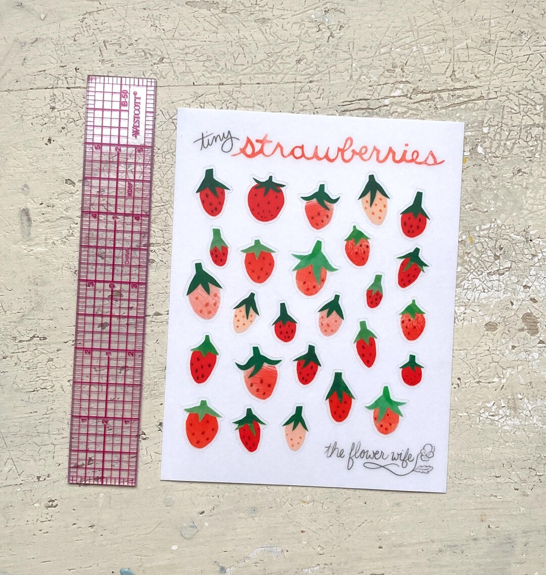 Tiny Strawberries Vinyl Sticker Sheet | Waterproof Fruit Stickers - Etsy