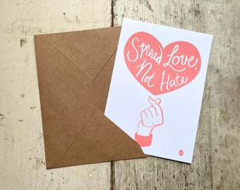 FUNDRAISER for AAPI | Stop Asian Hate Wall Art | 5x7 Spread Love, Not Hate Limited Edition Risograph Print