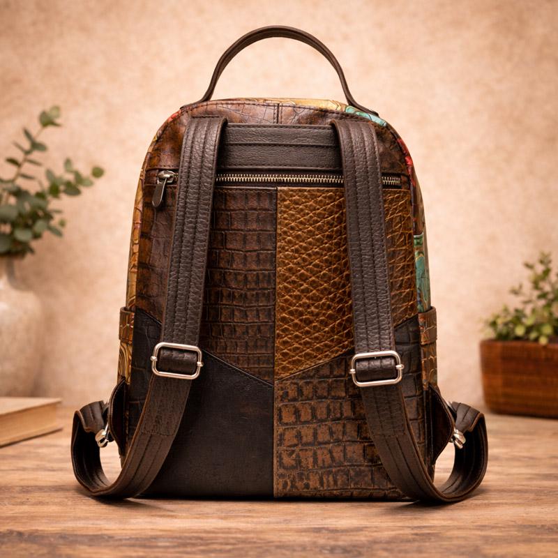 Handmade Patchwork Leather Backpack, Vintage Boho Embossed Multi Color ...