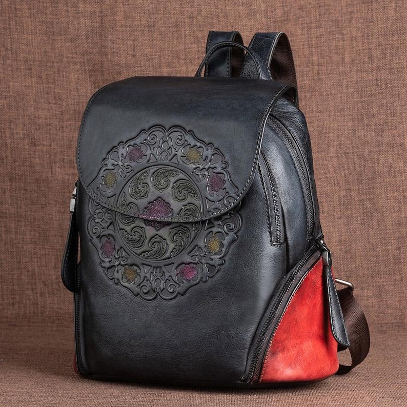 Handmade Leather Women's Backpack, Embossed Textured Backpack,vintage ...