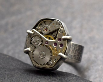 Personalized Steampunk Ring in Sterling Silver | Choose Your Colors Steampunk Jewelry, Engagement Steampunk Watch Ring, Industrial Jewelry